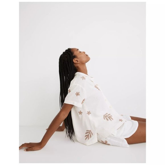 [NWT] Madewell Embroidered Leaf Camp Shirt in Cream - Picture 3 of 7